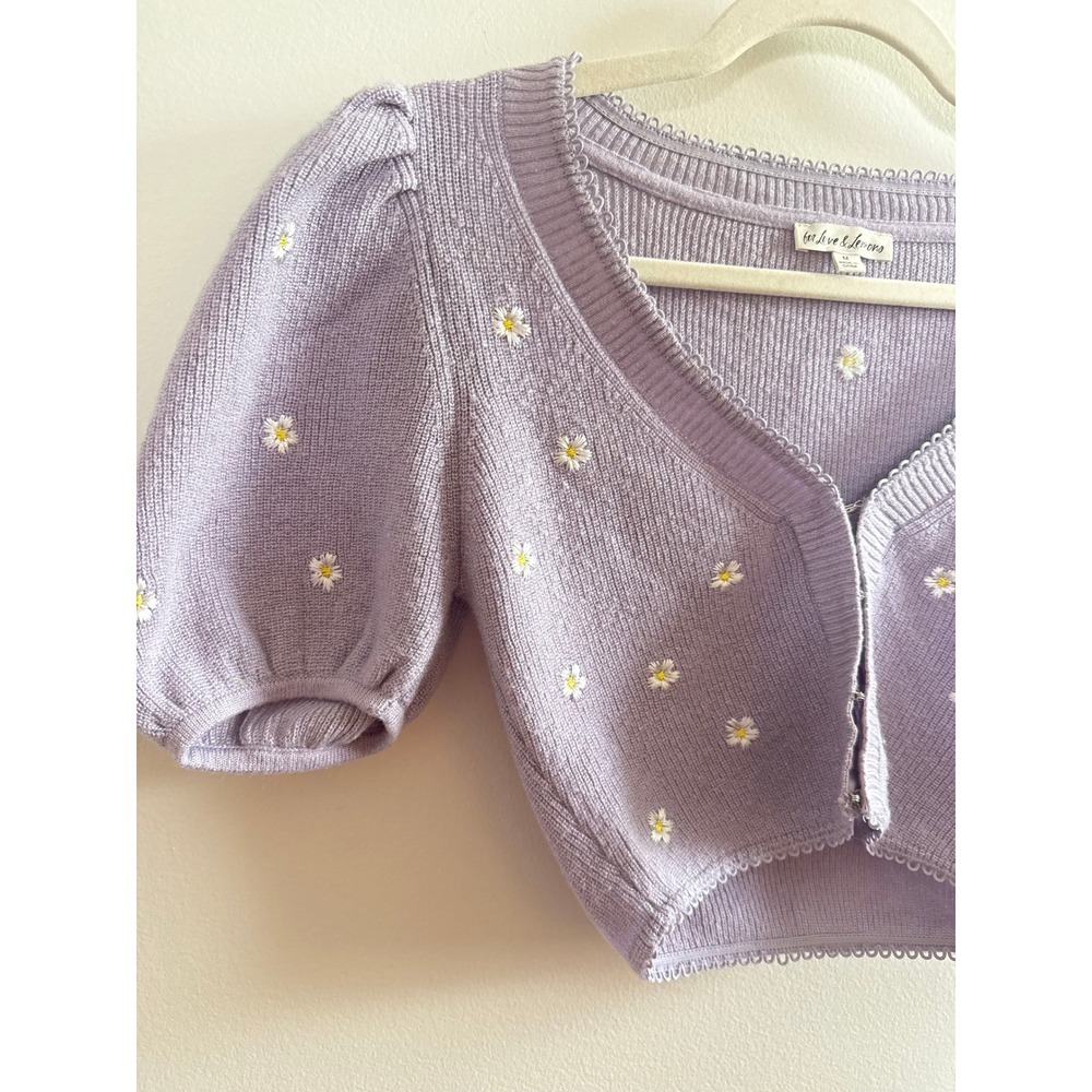 For Love & Lemons • Daisy Embroidered Cropped Cardigan Puff Sleeve M Cottagecore - Picture 8 of 12